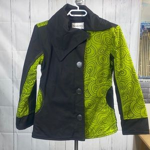 NWT SHARANEL green and black cowl neck jacket with pockets and fleece interior